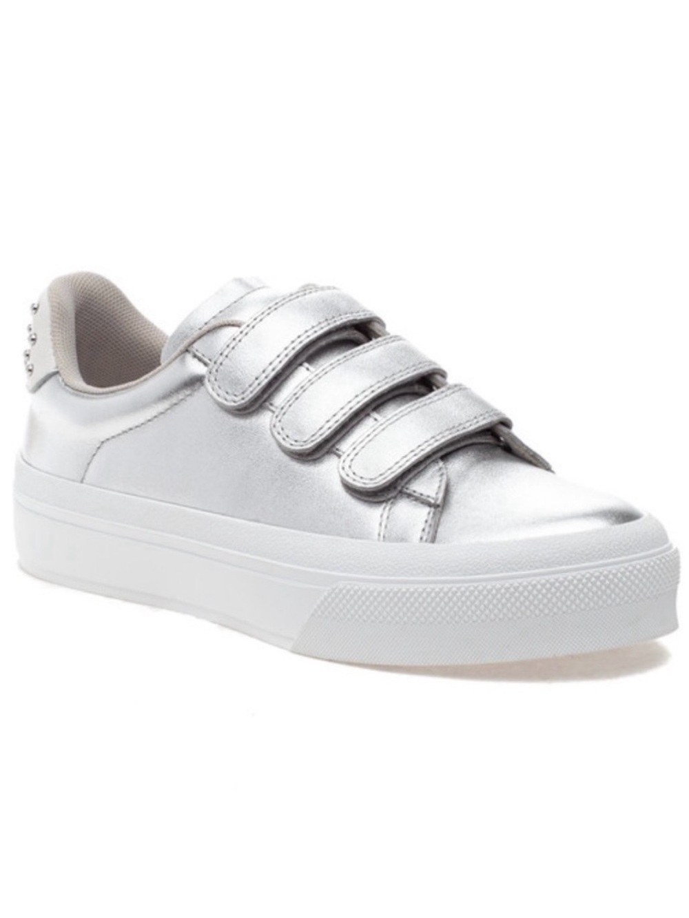J Slides Silver Metallic Leather Velcro Sneakers